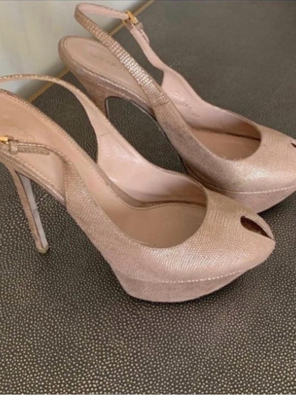 Sergio Rossi Shimmery Blush Peep-Toe Slingback Platforms